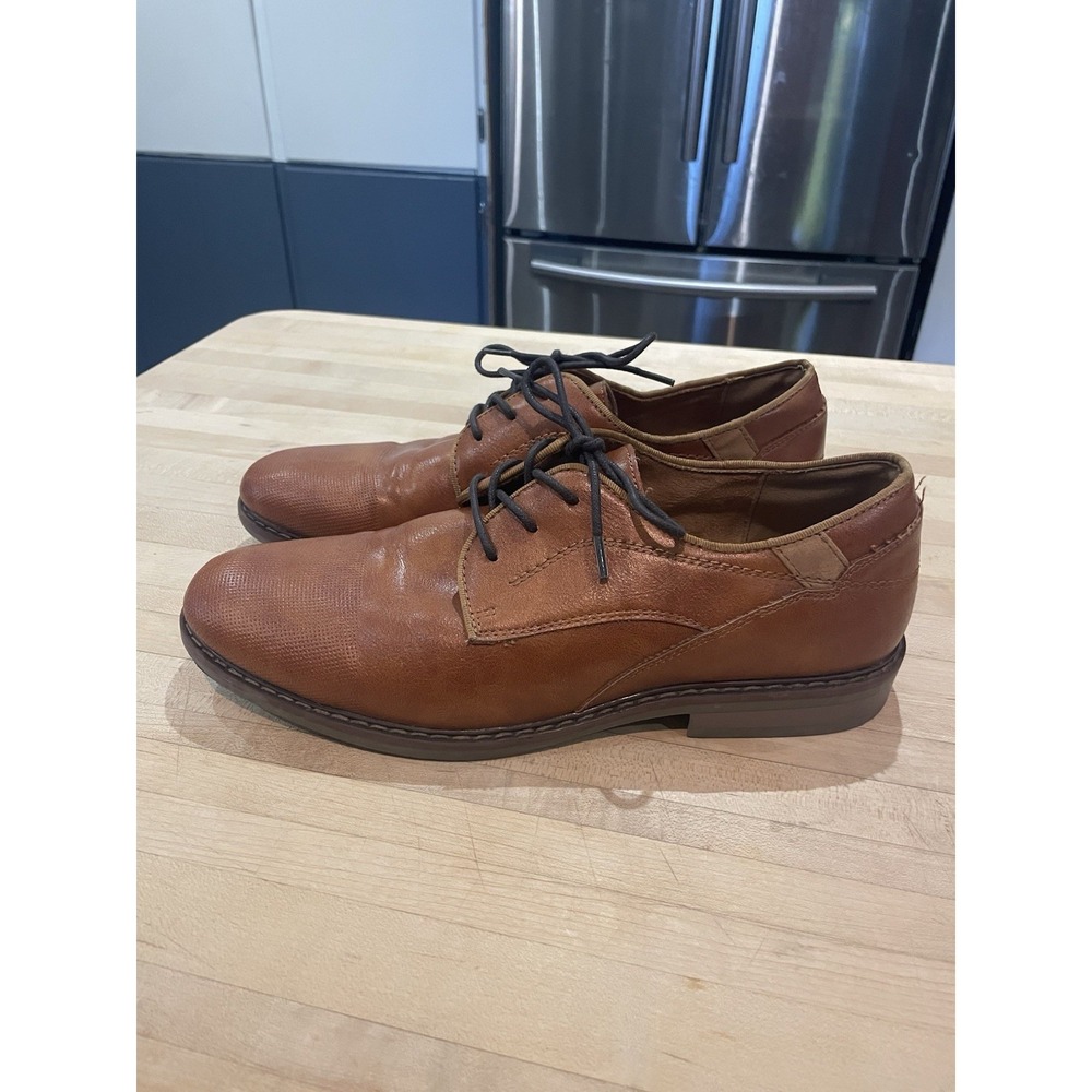 Freeman Rance Lace Up Dark Tan Brown Cognac Faux Leather Dress Shoes Boys 6 M
